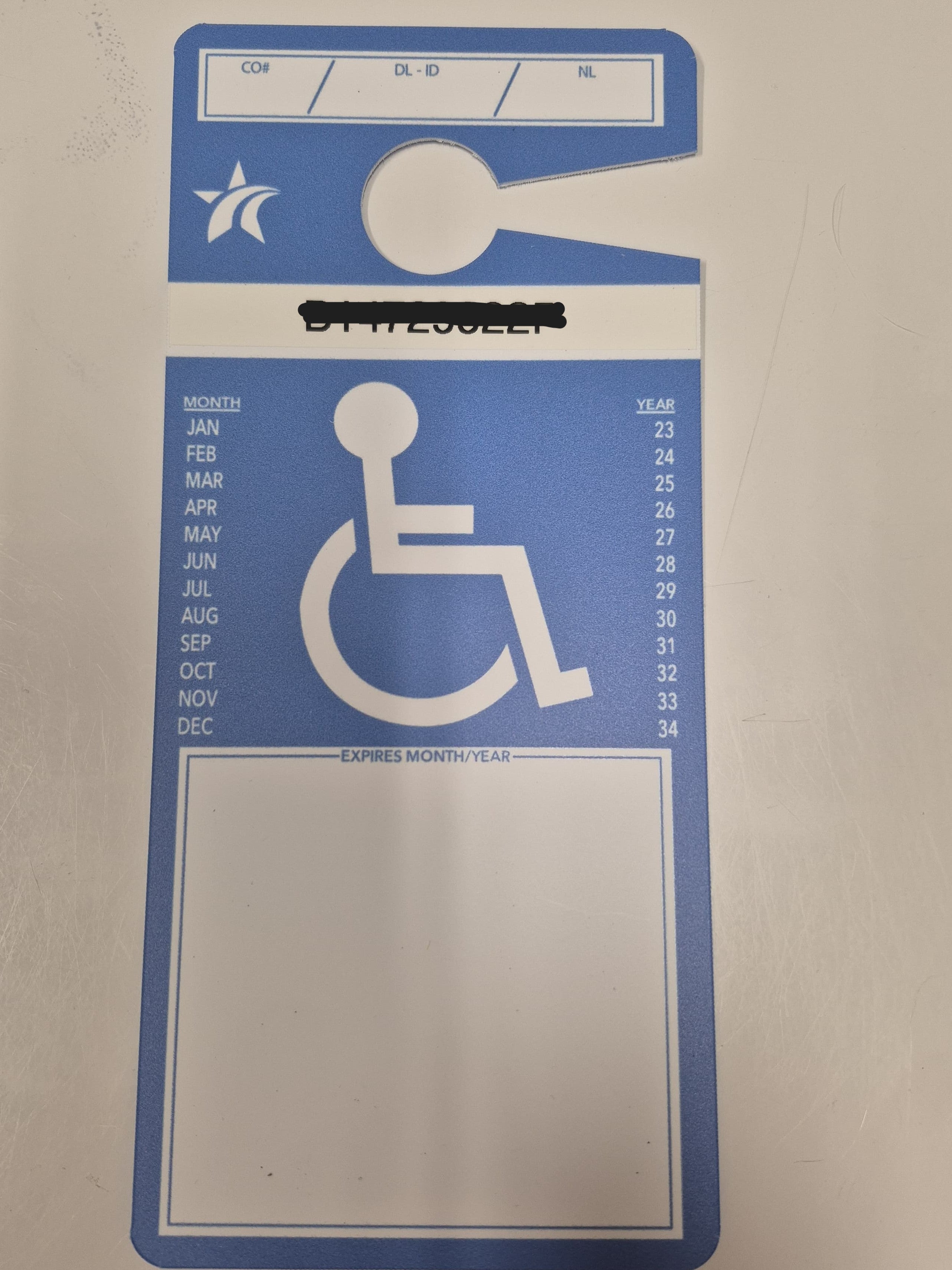 TX Texas Handicap Placard Card