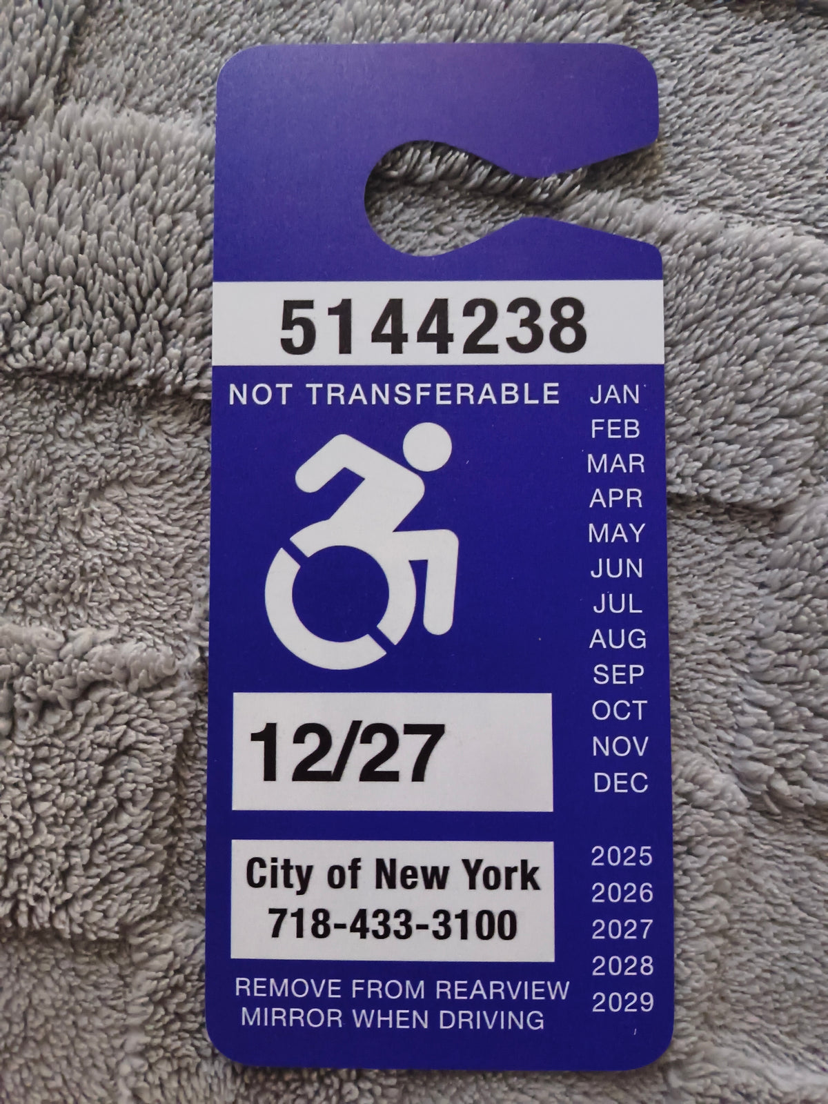 New York Handicap Parking Permit Placard